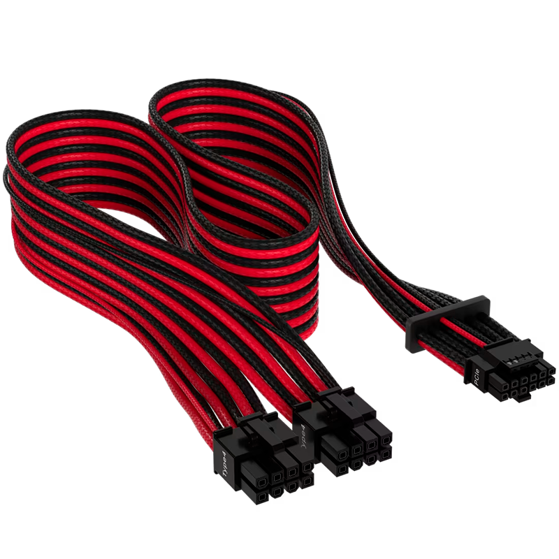 CABLE CORSAIR CON FUNDAS INV PCIE GEN 5 12V-2X6 DE 600W 12 4 PATILLAS TYPE 4 ROJO/NEGRO