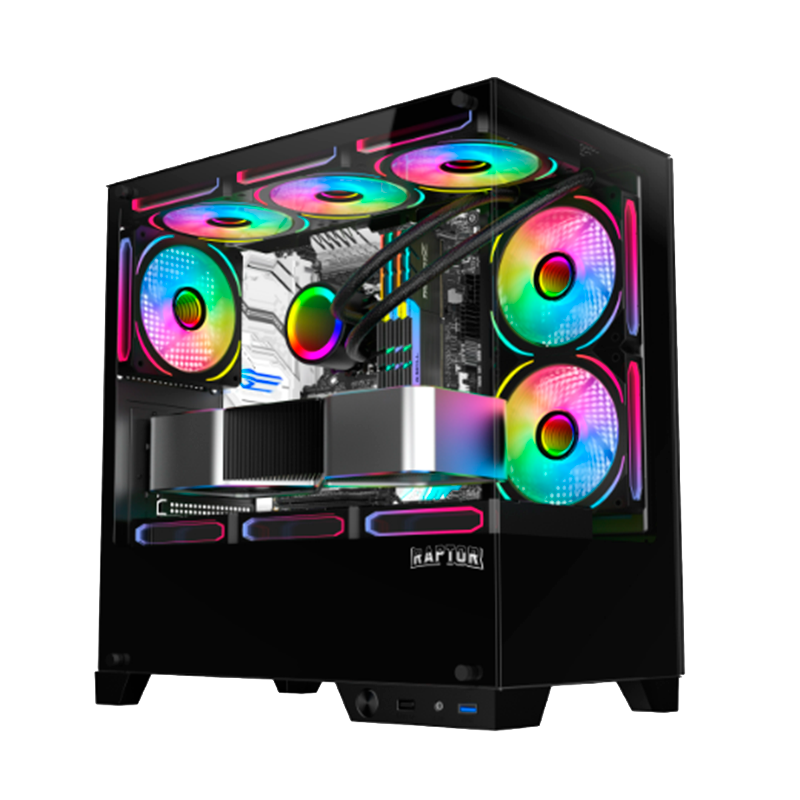 Gabinete RAPTOR Thunder Strike TG x1 Fan RGB Black