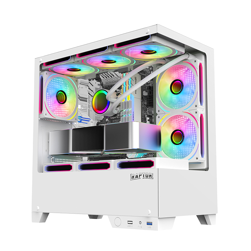 Gabinete RAPTOR Thunder Strike TG x1 Fan RGB White