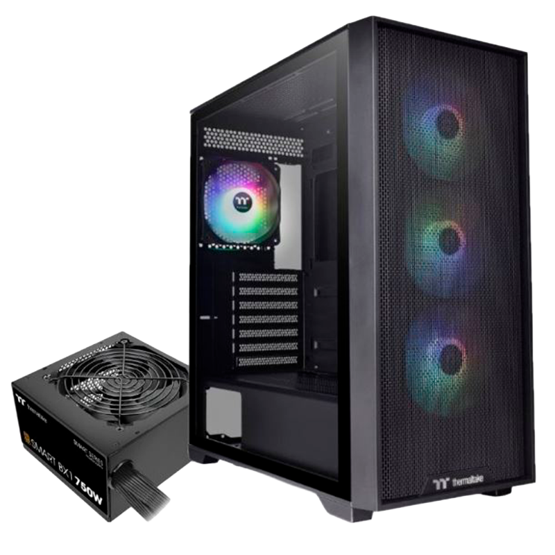 Gabinete THERMALTAKE H390 TG x4 Fans ARGB E-ATX + 750W 80+ Bronze BX1