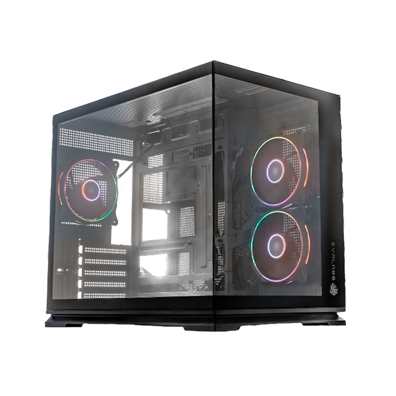 GABINETE GAMER EVOLABS LUMA DUAL CHAMBER X3 FANS ARGB M-ATX