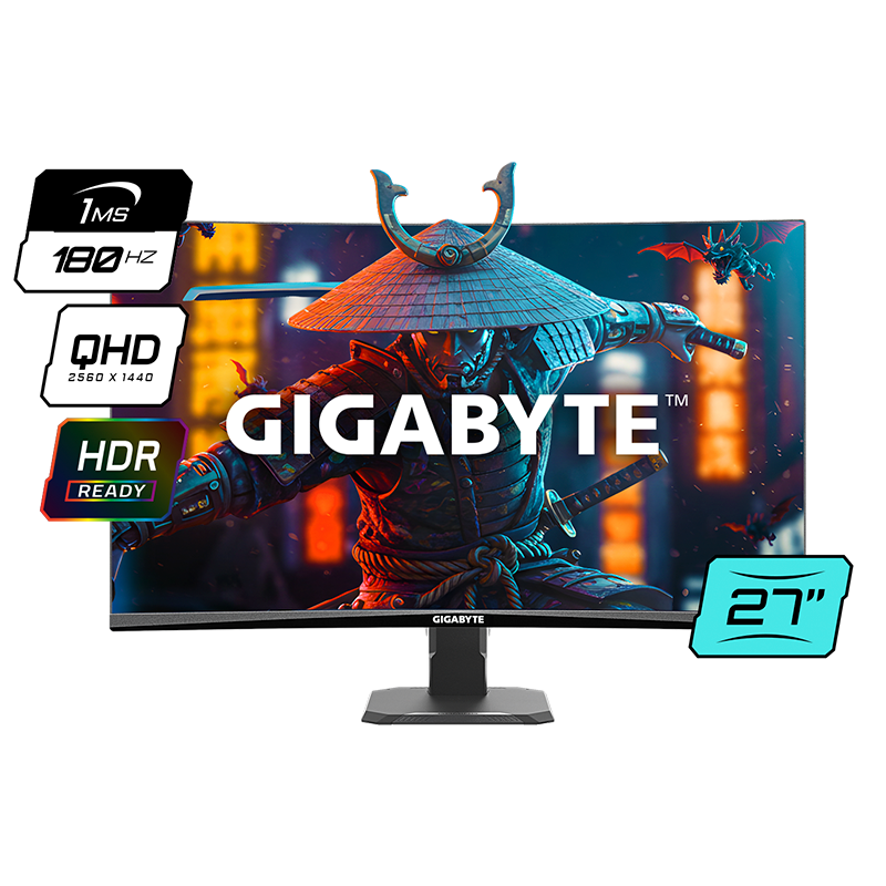 MONITOR GAMER GIGABYTE 27" 180HZ QHD 1440P 1MS CURVO VA GAMING HDR GS27QCA