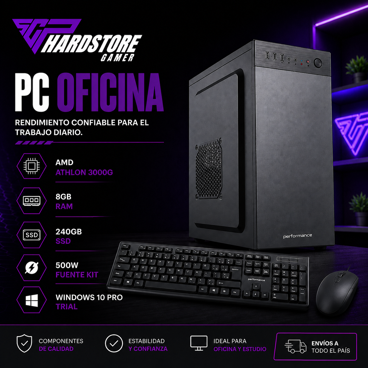 PC Oficina AMD Athlon 3000G 8GB 240GB SSD GAB KIT