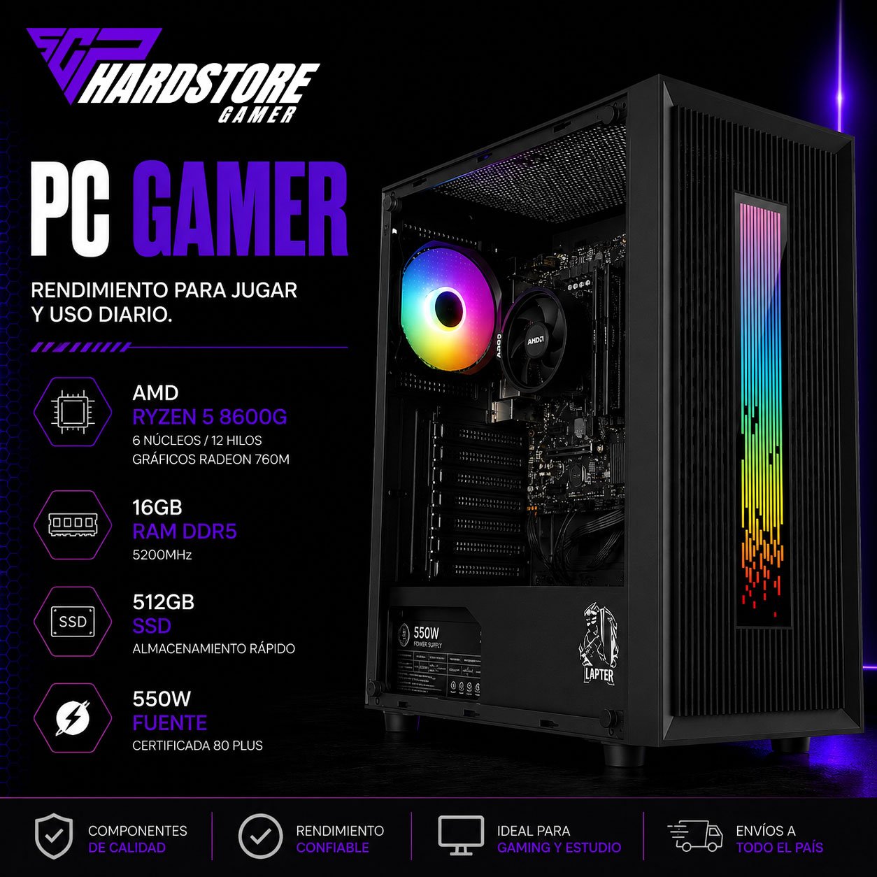 PC Gamer AMD Ryzen 5 8600G 16GB 512GB SSD M.2