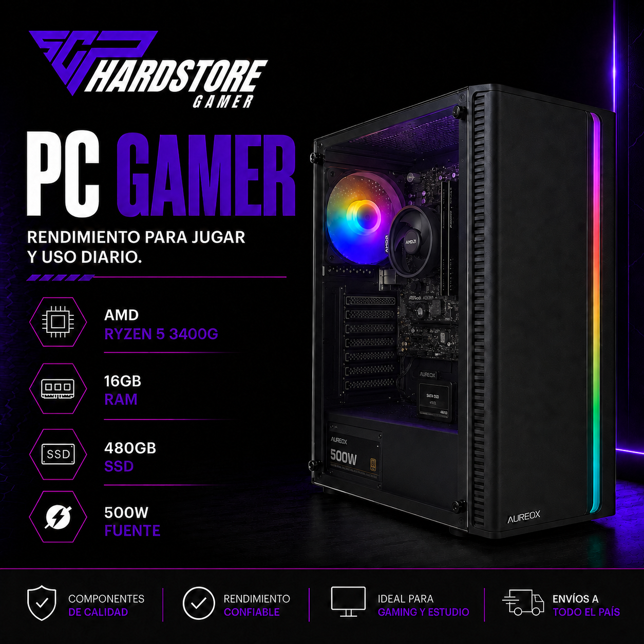 PC GAMER AMD RYZEN 5 3400G 16GB 480GB SSD