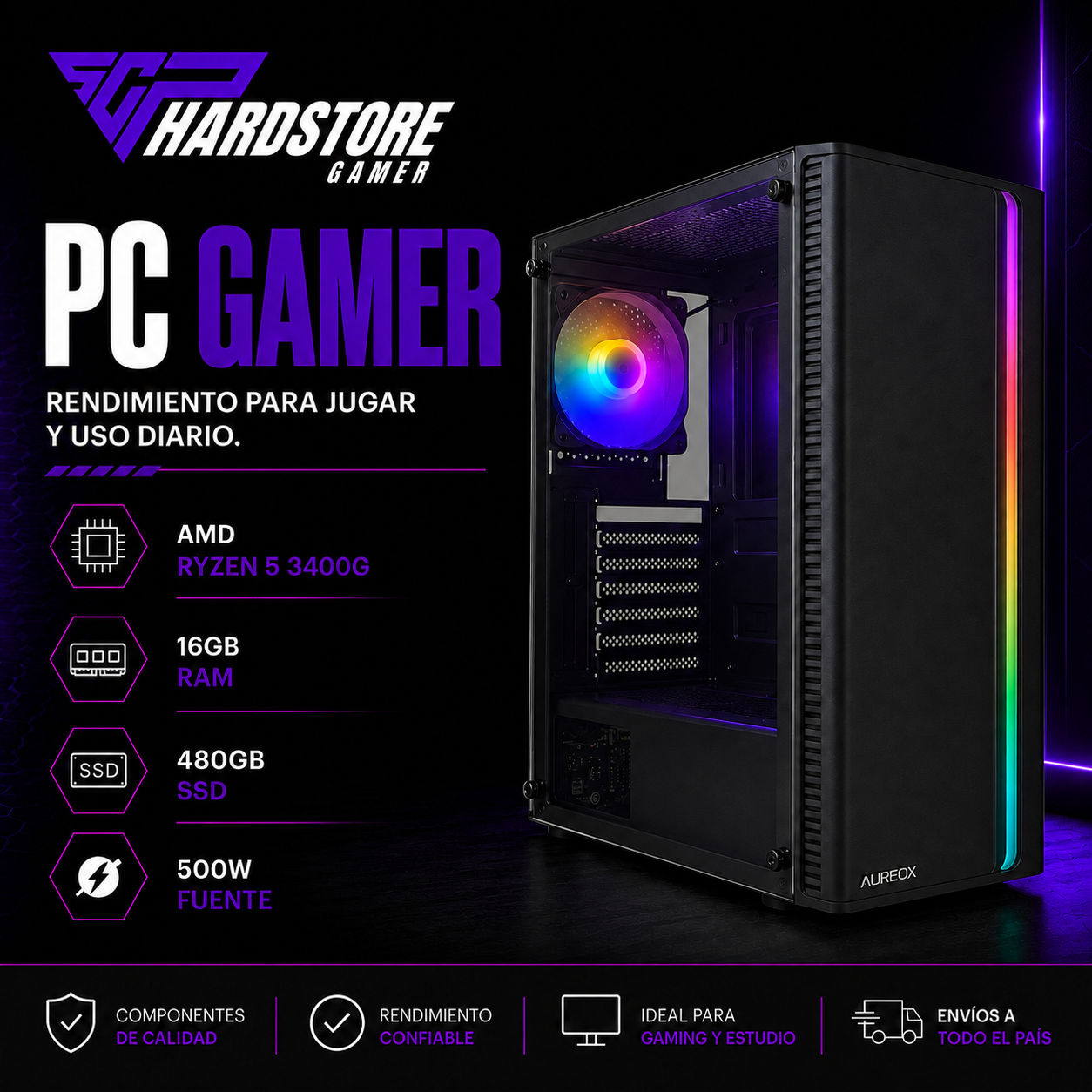 PC Gamer AMD Ryzen 5 3400G 16GB 480GB SSD