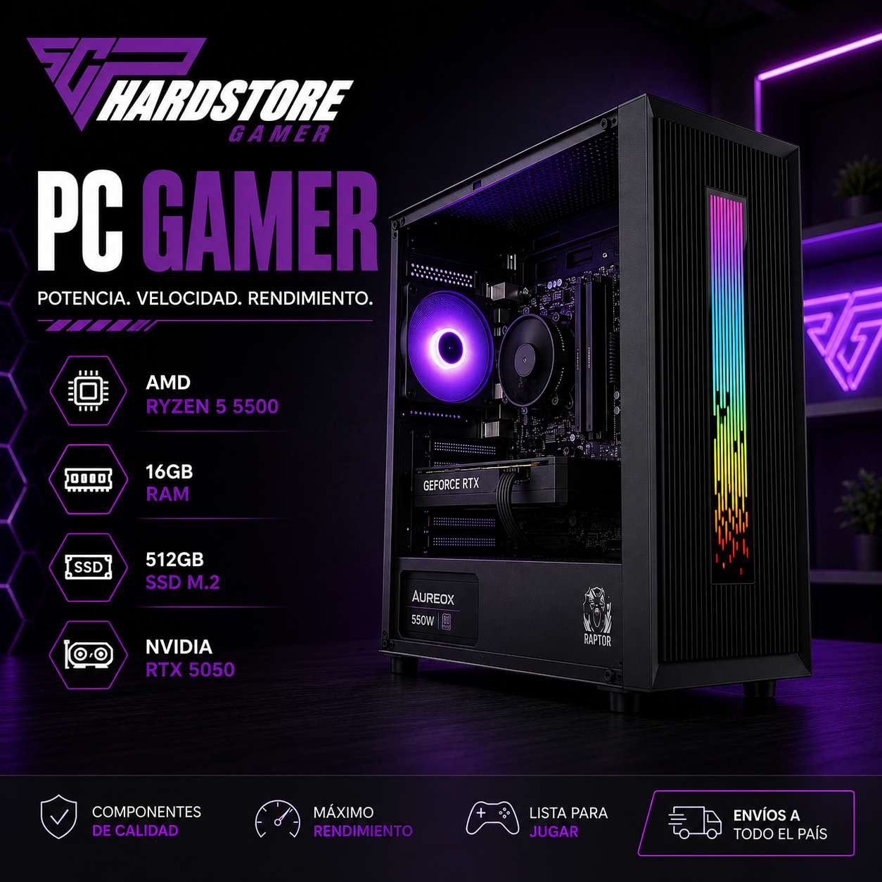 PC GAMER AMD RYZEN 5 5500 16GB 512GB M.2 RTX 5050