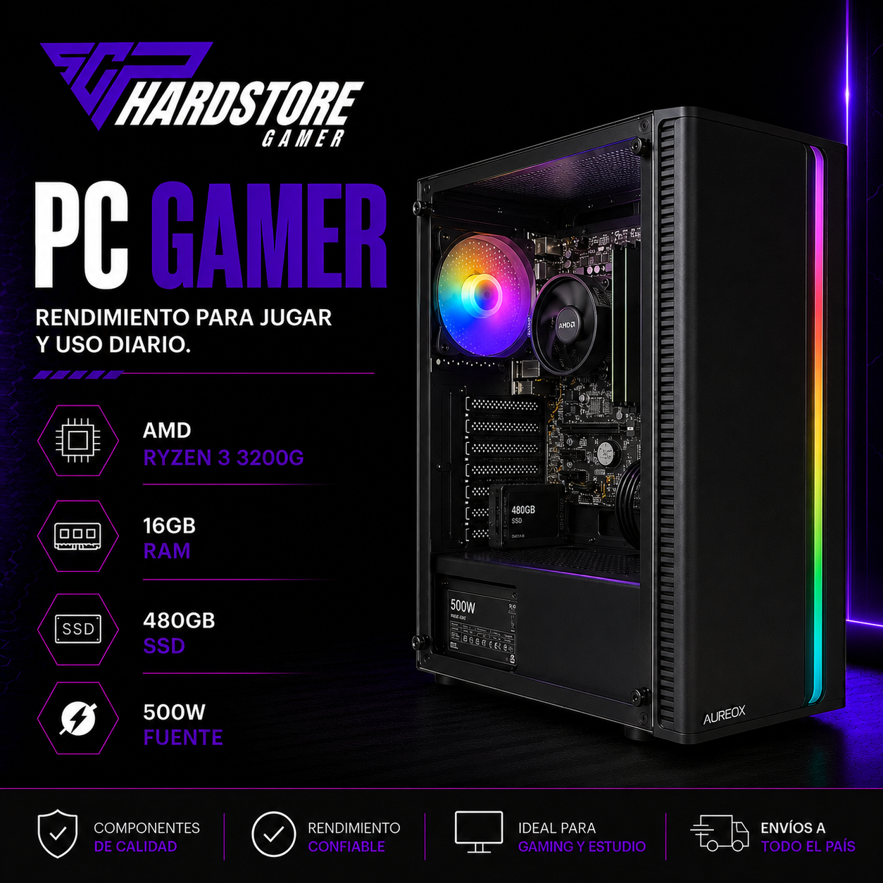 PC GAMER AMD RYZEN 3 3200G 16GB 480GB SSD