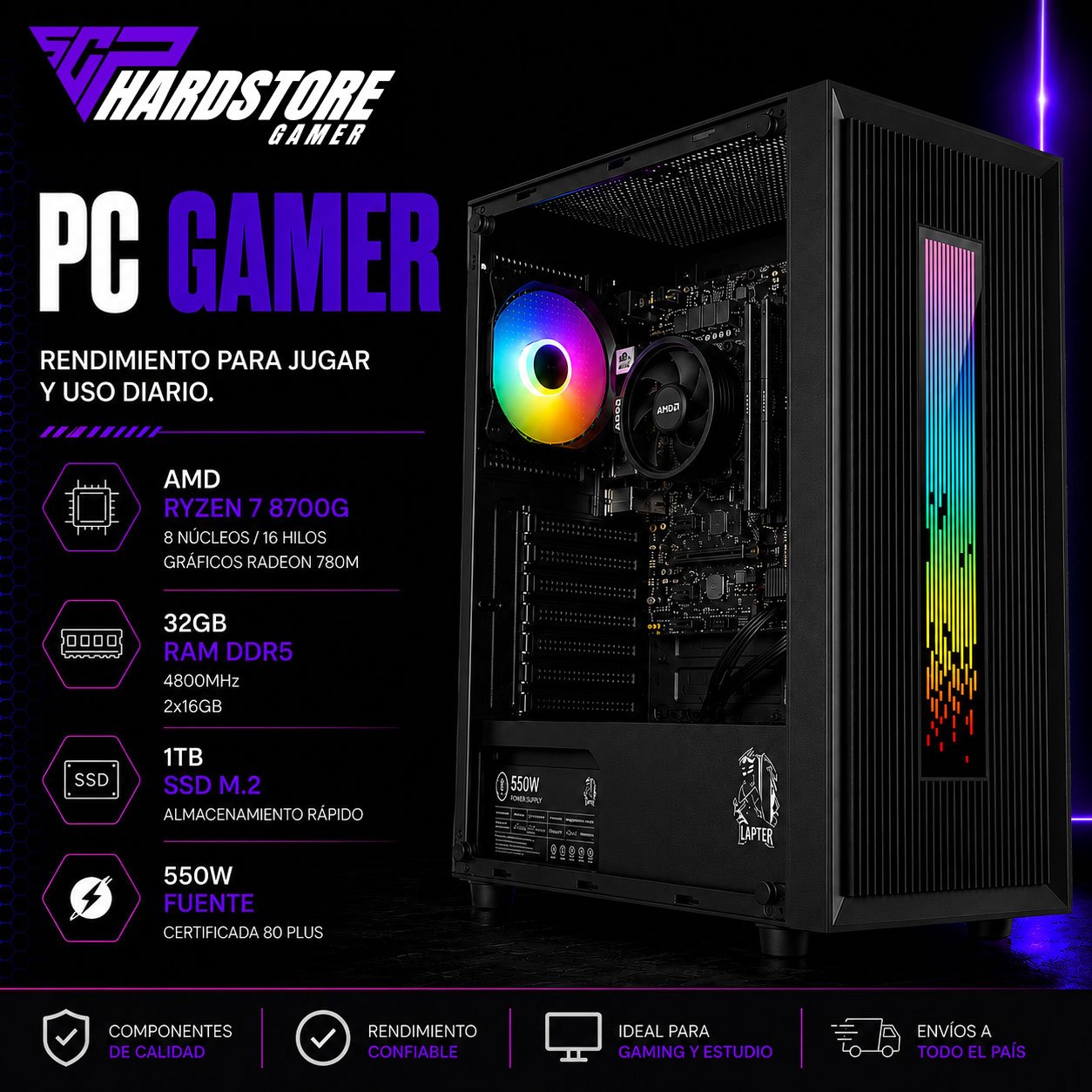PC Gamer AMD Ryzen 7 8700G 32GB 4800MHz 1TB SSD M.2