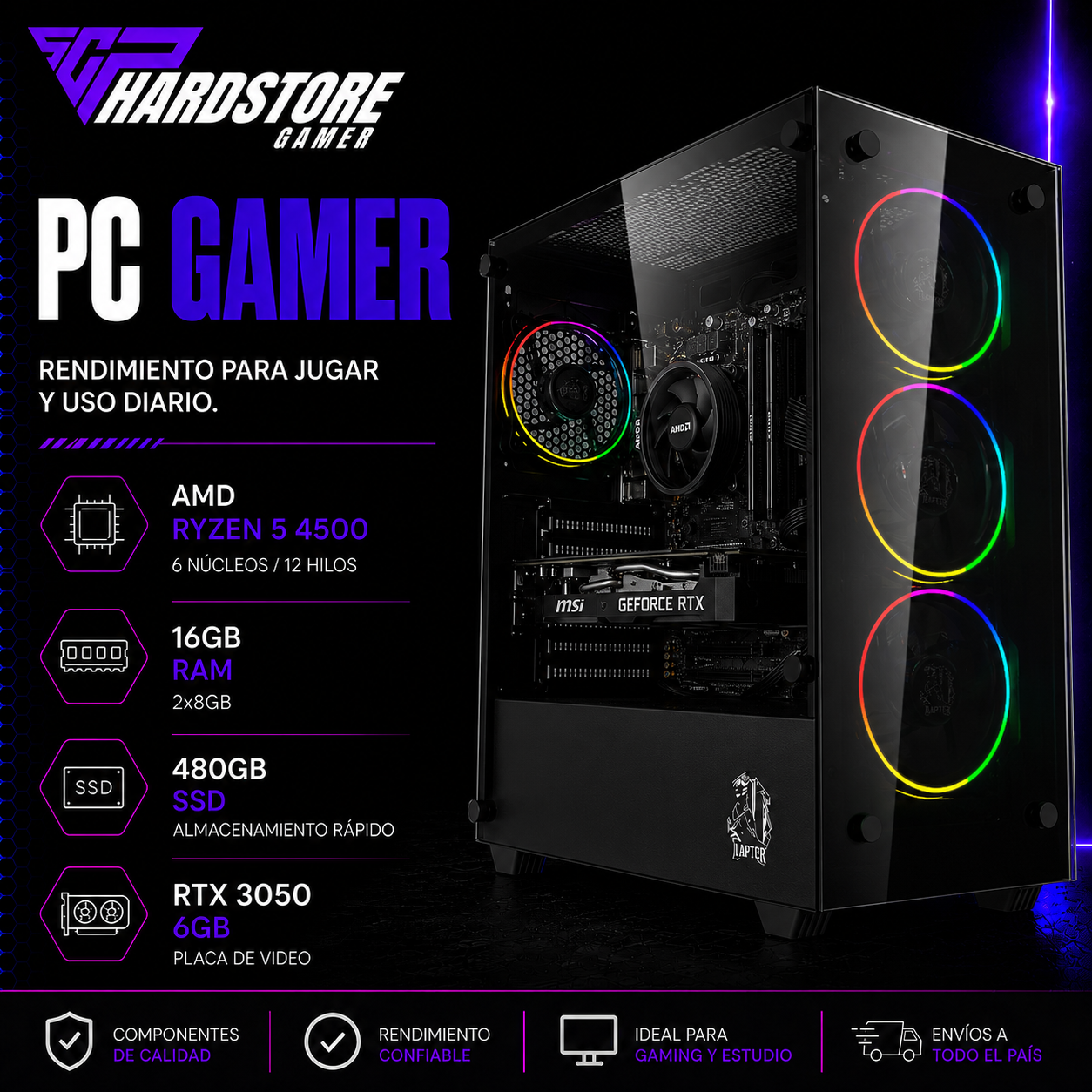 PC Gamer AMD Ryzen 5 4500 16GB 480GB SSD RTX 3050