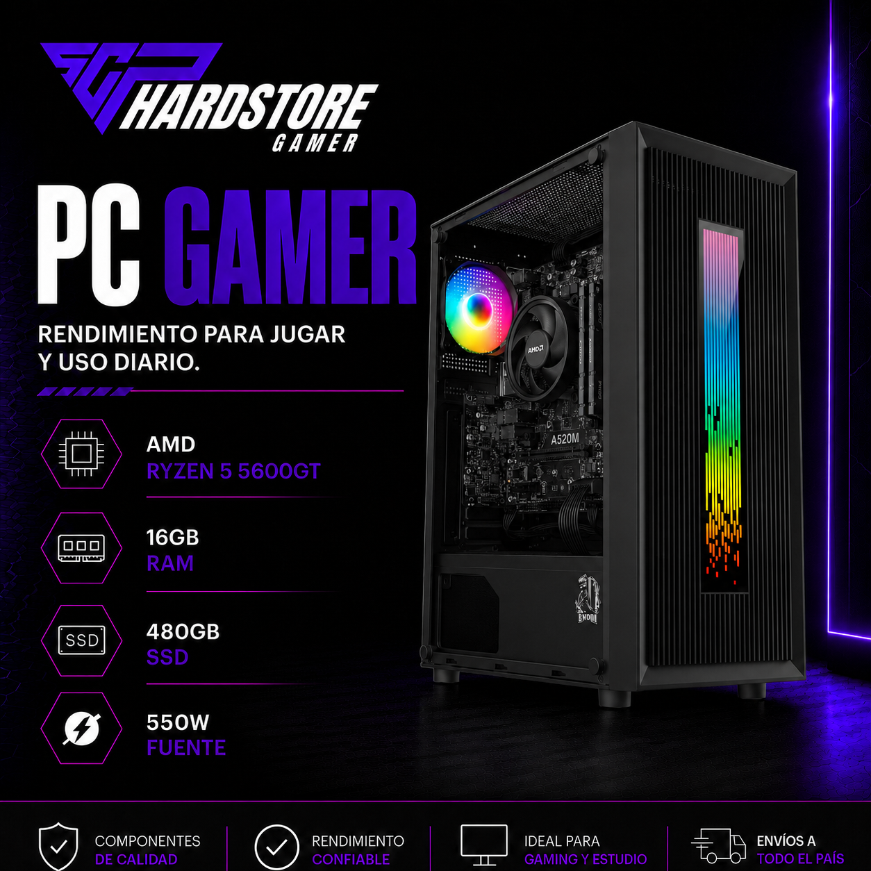 PC GAMER AMD RYZEN 5 5600GT 16GB 480GB SSD