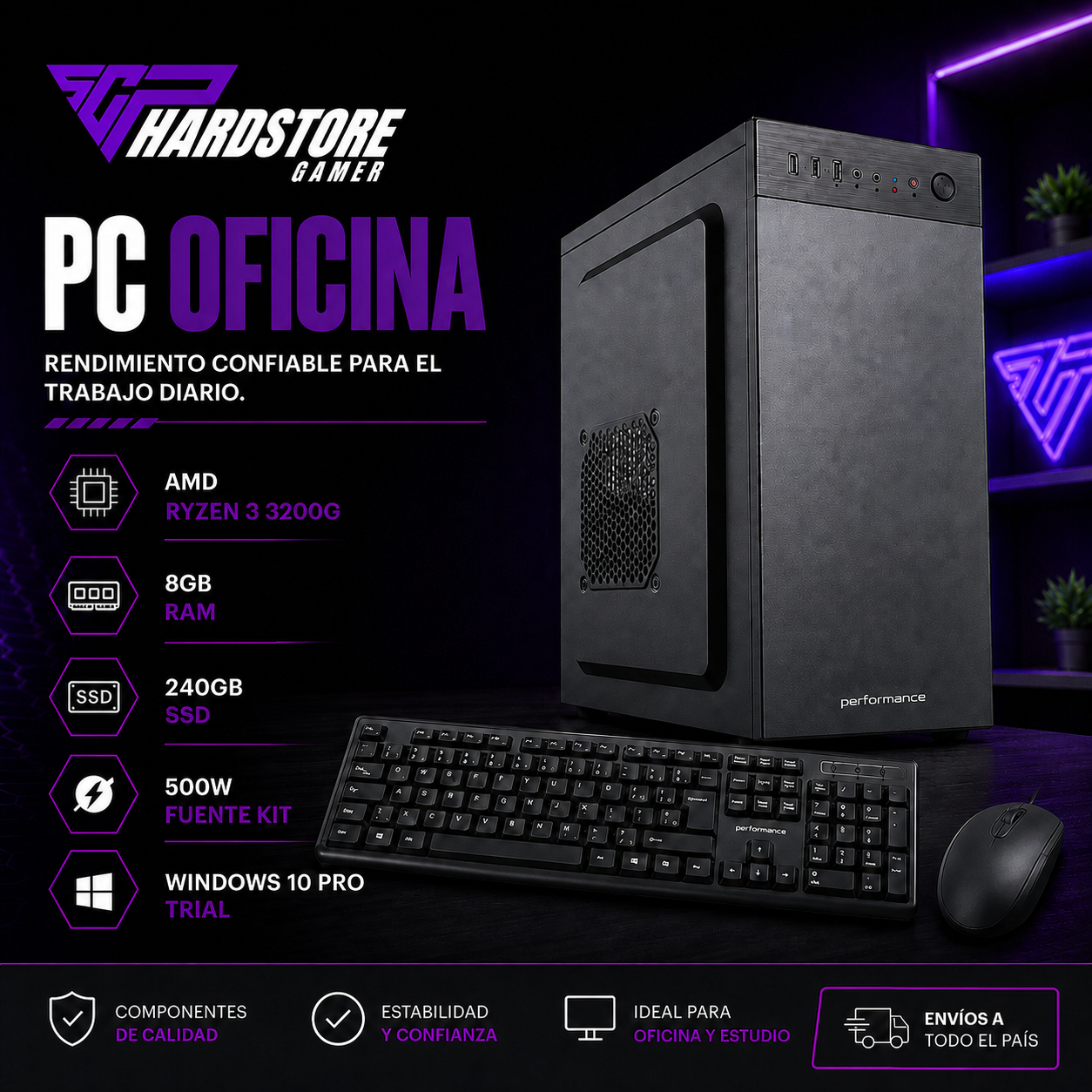 PC Oficina AMD Ryzen 3 3200G 8GB 240GB SSD GAB KIT