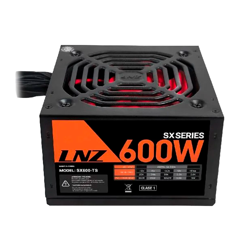 Fuente LNZ 600W Negra Fan Rojo