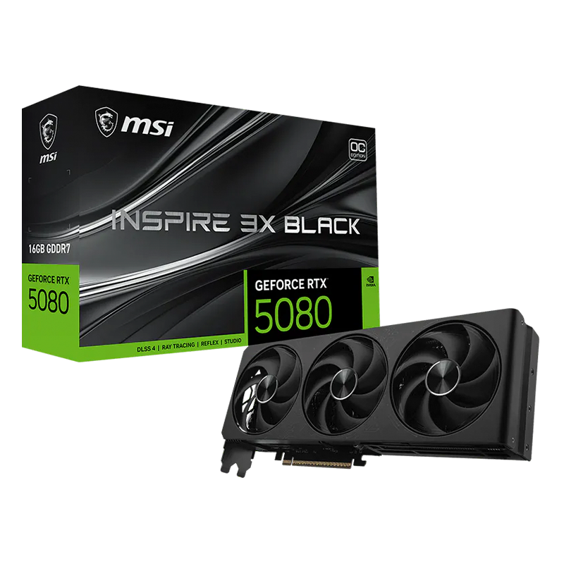 PLACA DE VIDEO MSI GEFORCE RTX 5080 INSPIRE 3X OC BLACK 16GB