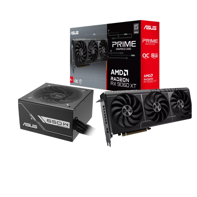 COMBO ASUS PRIME RADEON RX 9060 XT OC 8GB + PRIME 650W 80+ BRONZE BLACK