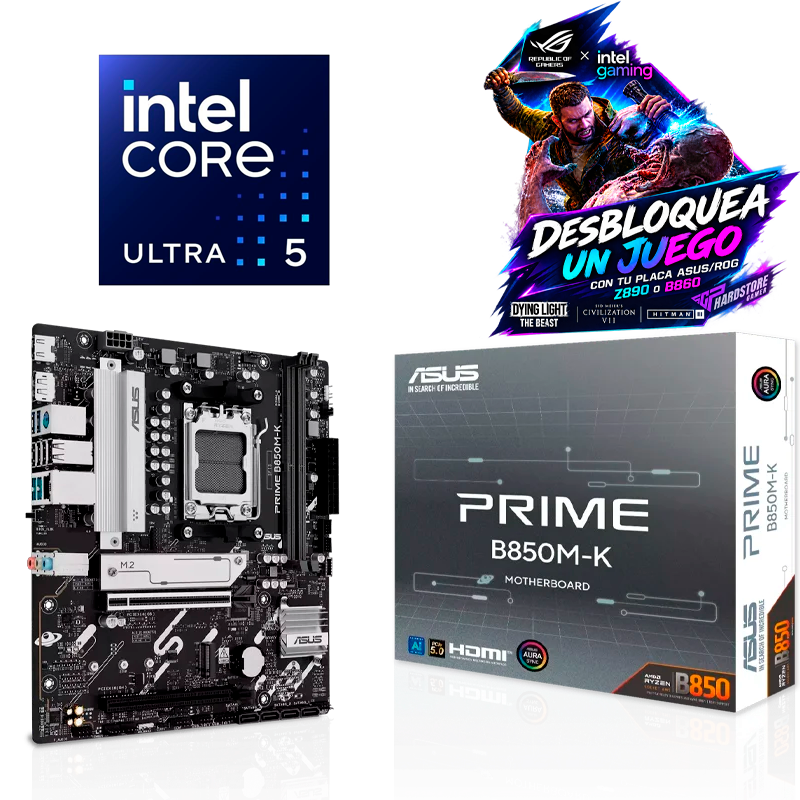 COMBO ASUS + JUEGO GRATIS - MOTHER ASUS PRIME B860M-K DDR5 + INTEL ULTRA 5 225F