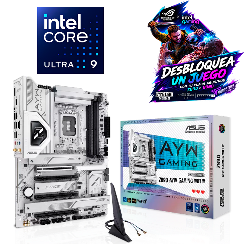 COMBO ASUS + JUEGO GRATIS - MOTHER ASUS AYW Z890 WF + INTEL ULTRA 9 285K