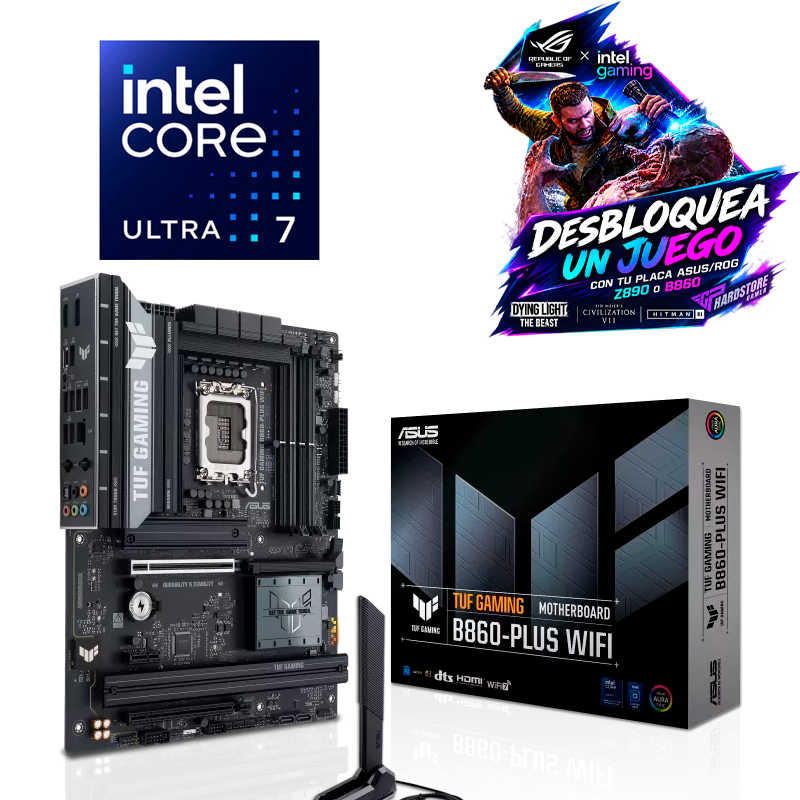 COMBO ASUS + JUEGO GRATIS - MOTHER ASUS TUF B860 WF + INTEL ULTRA 7 270K PLUS