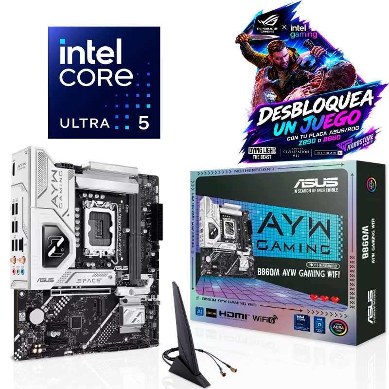 COMBO ASUS + JUEGO GRATIS - MOTHER AYW ASUS B860M WF + INTEL ULTRA 5 250KF PLUS