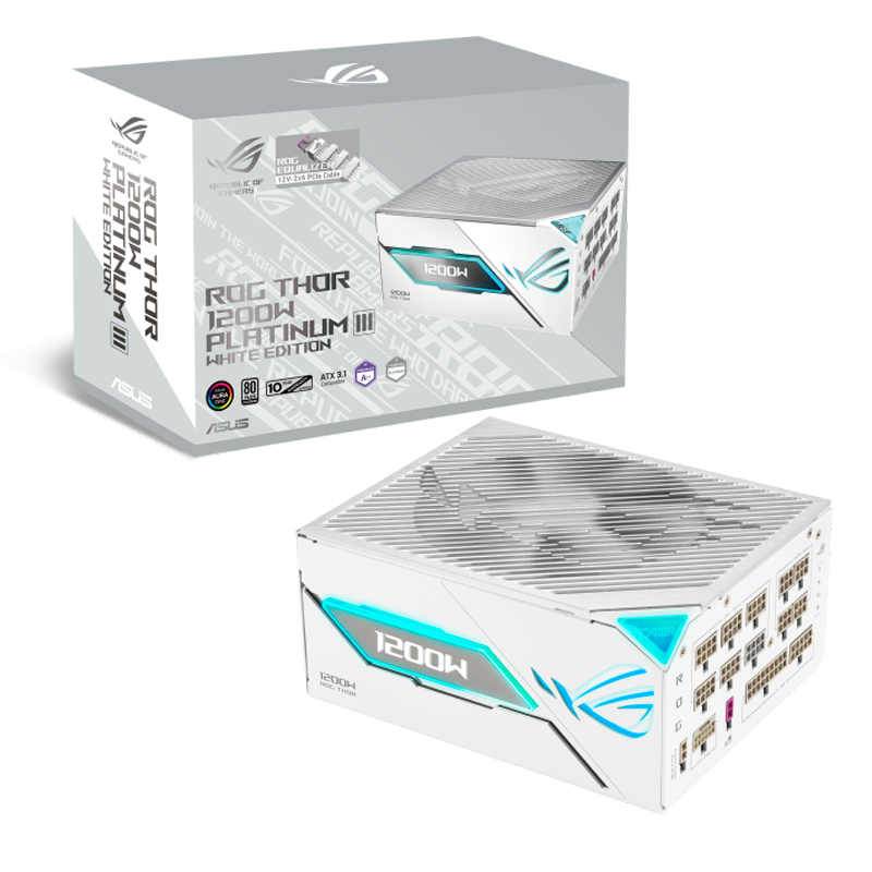 FUENTE ASUS ROG THOR 1200W 80 PLUS PLATINUM FULL MODULAR 1200P3 PCIE 5.1 WHITE EDITION ROG EQUALIZER