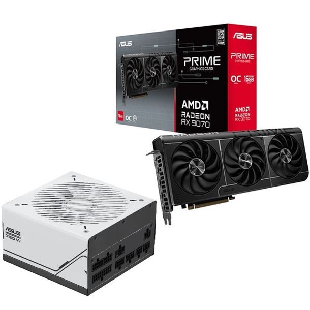 Combo ASUS PRIME Radeon RX 9070 OC 16GB + ASUS 750W 80+ Gold AP-850G