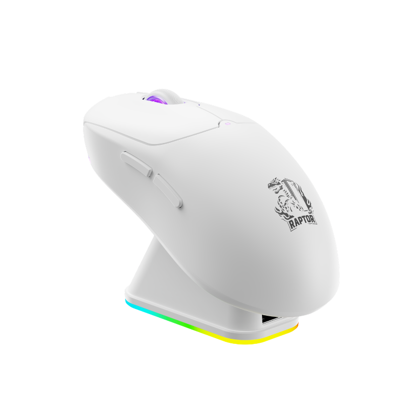 Mouse RAPTOR Storm Grip Wireless 4 Botones 10000 DPI C/Base Cargadora White