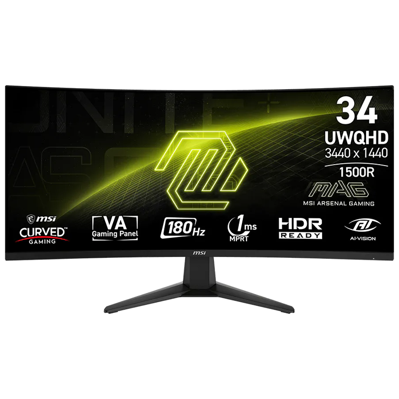 MONITOR GAMER MSI MAG 34" 200HZ 1440P QHD RAPID VA 0.5MS HDR DUAL MODE QHD/200HZ O FHD/400HZ AI VISION 346CQDF E20