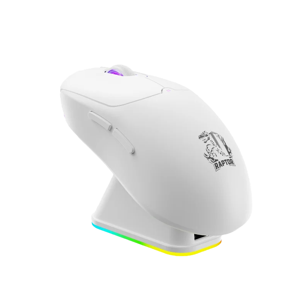 MOUSE RAPTOR STORM GRIP WIRELESS 4 BOTONES 10000 DPI C/BASE CARGADORA WHITE