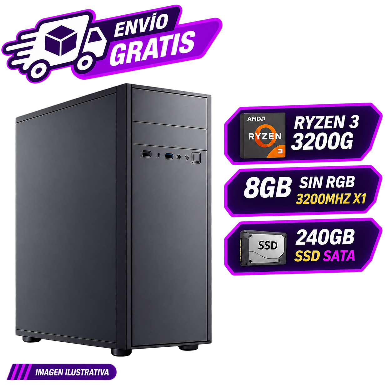PC OFICINA/HOGAR ARMADA RYZEN 3 3200G  8GB RAM  SSD 240GB  WINDOWS 10 PRO