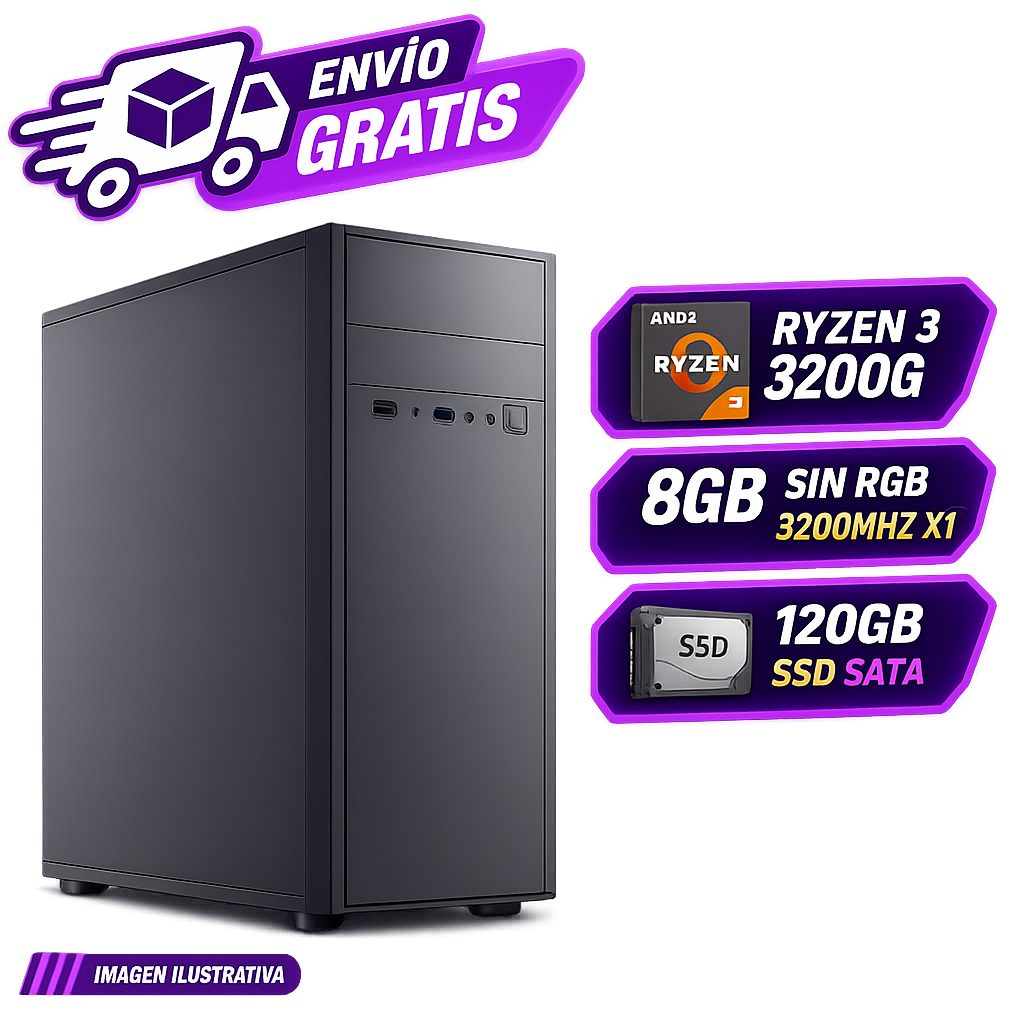 PC OFICINA/HOGAR ARMADA RYZEN 3 3200G  8GB RAM  SSD 120GB  WINDOWS 10 PRO