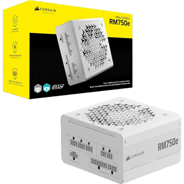 Fuente CORSAIR 750W 80 Plus Gold Full Modular RM750E PCIe 5.0 Cybernetics Platinum White