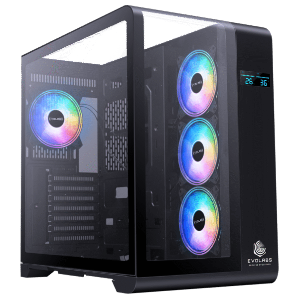 Gabinete Gamer EVOLABS Synergy X4 Fans ARGB LCD Display Curved ATX