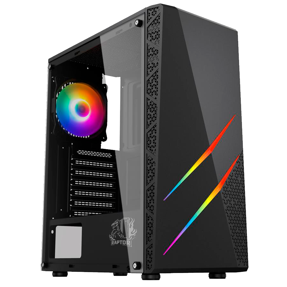 GABINETE RAPTOR BLAZE FORCE TG MID-TOWER RGB FAN X2 W/BUTTON CONTROL