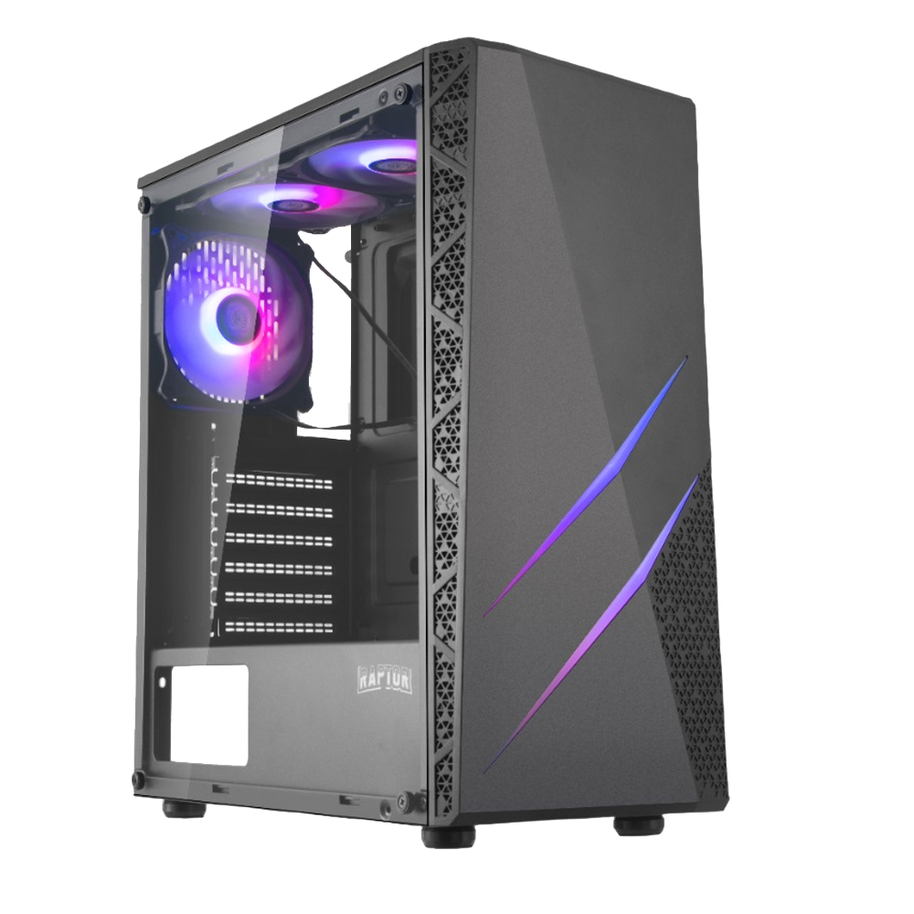 GABINETE RAPTOR BLAZE FORCE V2 TG MID-TOWER RGB FAN X3 W/BUTTON CONTRO