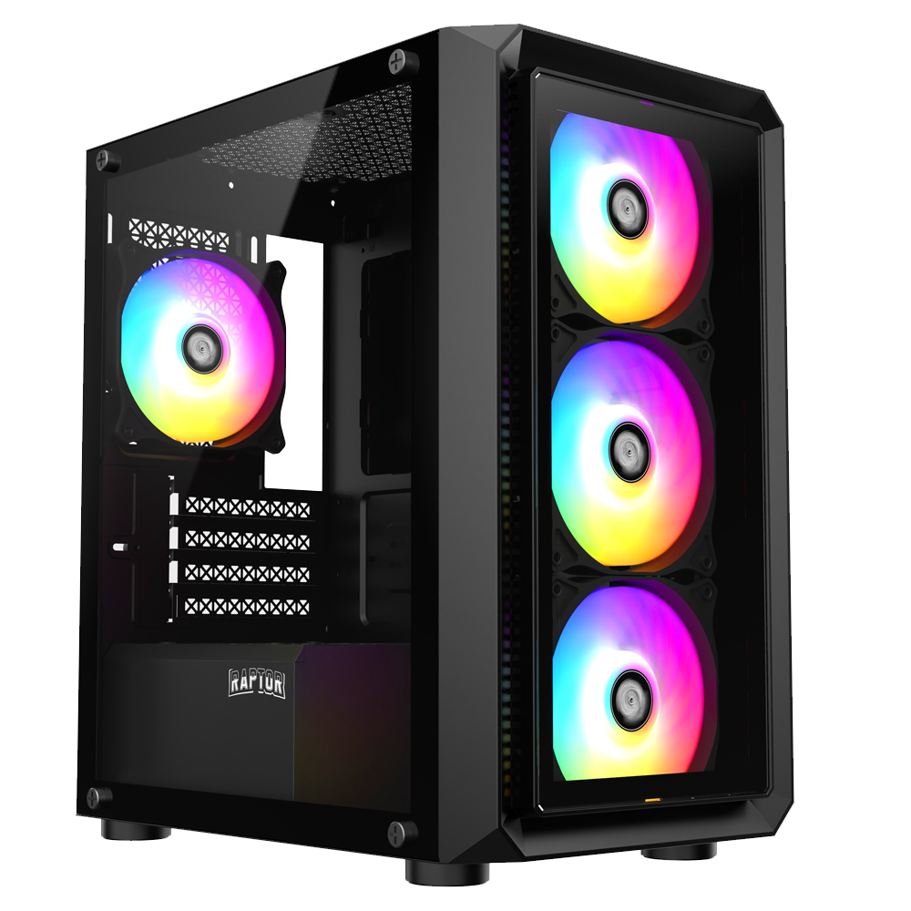 GABINETE RAPTOR INFINITY GLASS TG X2 MID-TOWER RGB FAN X4