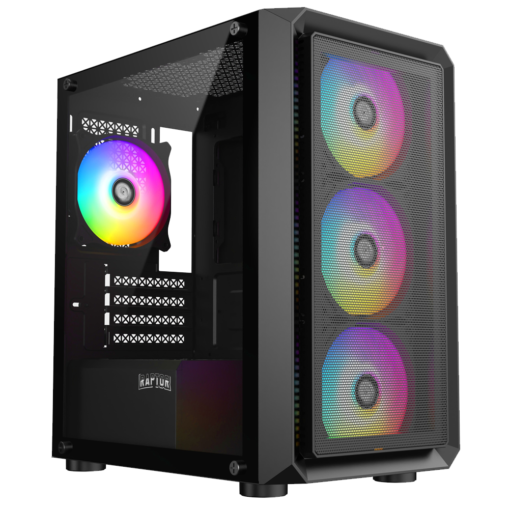 GABINETE RAPTOR INFINITY MESH TG X2 MID-TOWER RGB FAN X4