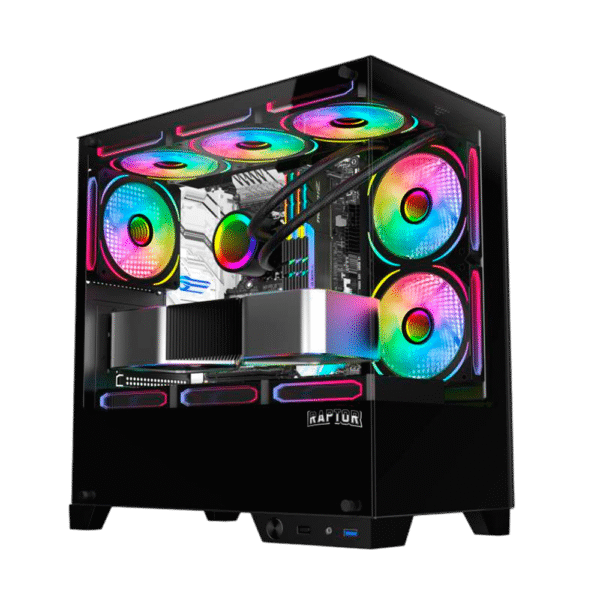 Gabinete Raptor Thunder Strike TG x2 Mid-Tower RGB Fan x1 Black
