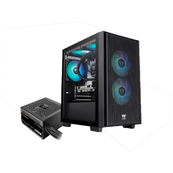Gabinete TT H16 Black Micro Tower TG Fan ARGB x3 Black c/Fuente 650W 80 Plus Bronze