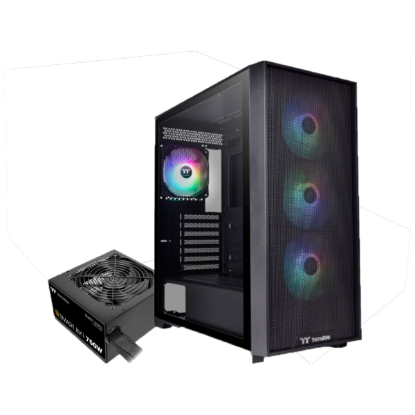 Gabinete TT H390 Mid-Tower TG Fan ARGB x4 Black c/Fuente 750W 80 Plus Bronze