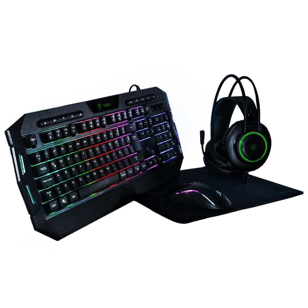 KIT GAMER VSG CRUX (VG-KMH677) TECLADO/MOUSE/AURICULAR/PAD NEGRO