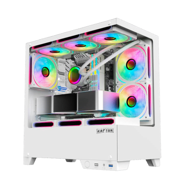 Gabinete Raptor Thunder Strike TG x2 Mid-Tower RGB Fan x1 White