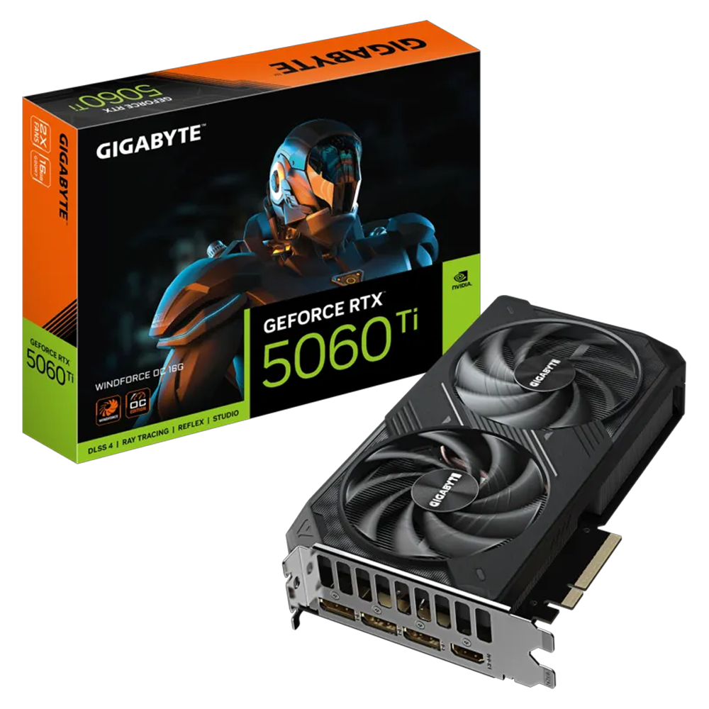 Placa de Video GIGABYTE GeForce RTX 5060 Ti Windforce 2X OC 16GB